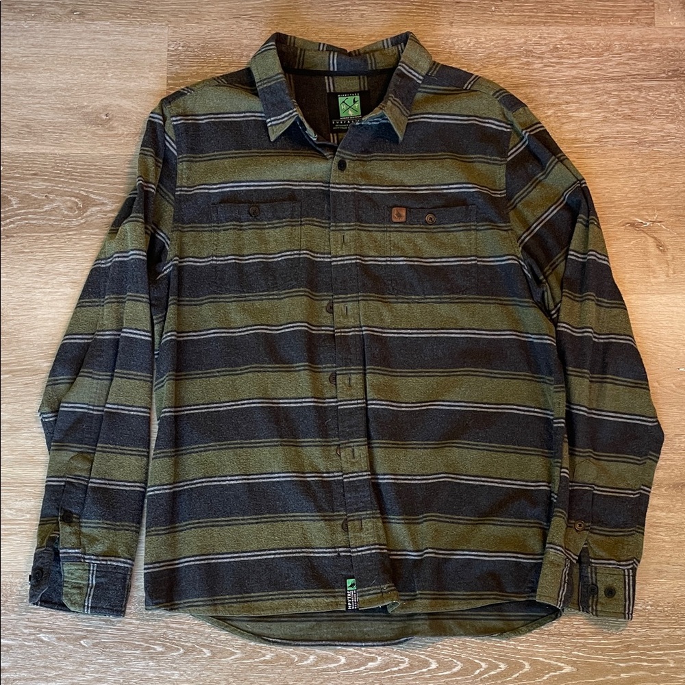 Green and Navy/Gray Striped Button-Up Shirt